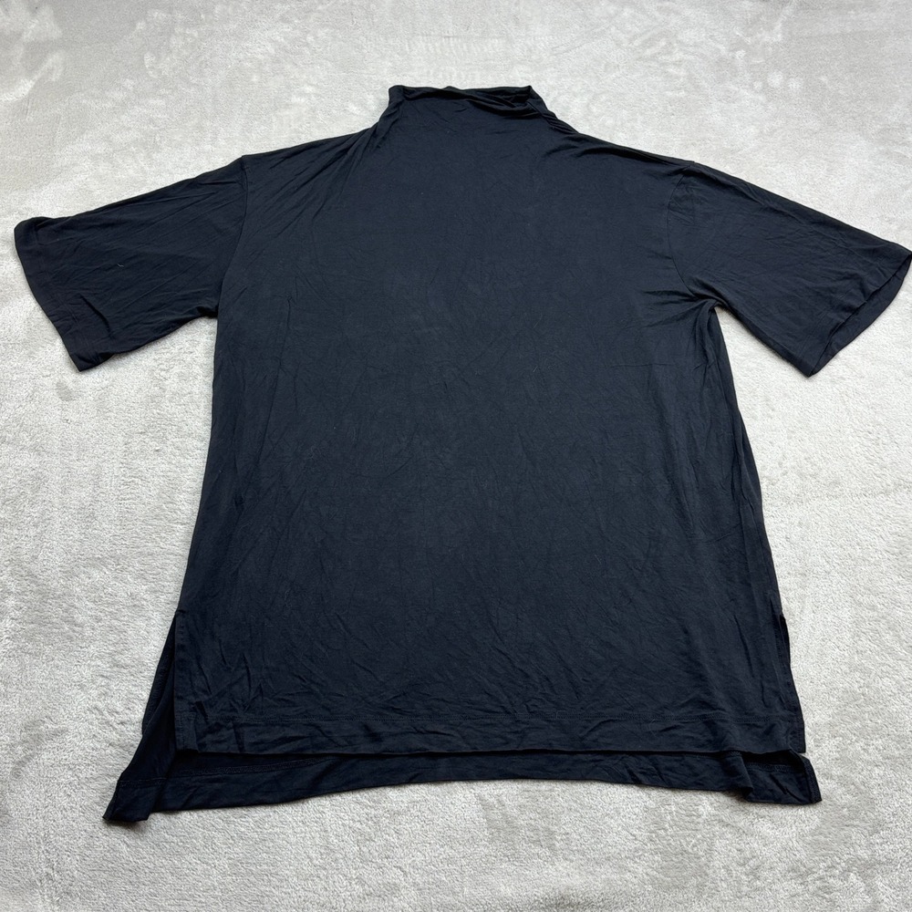 Nordstrom Mock Neck Top Womens L Black Short Sleeve Viscose Stretch Relaxed Chic